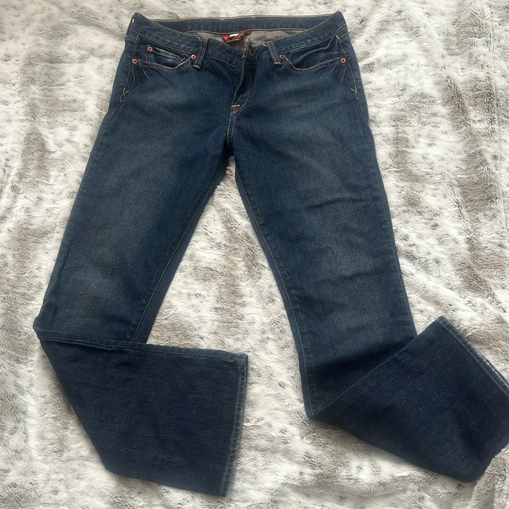 Lucky Brand hipster jeans with missing button, 14/32